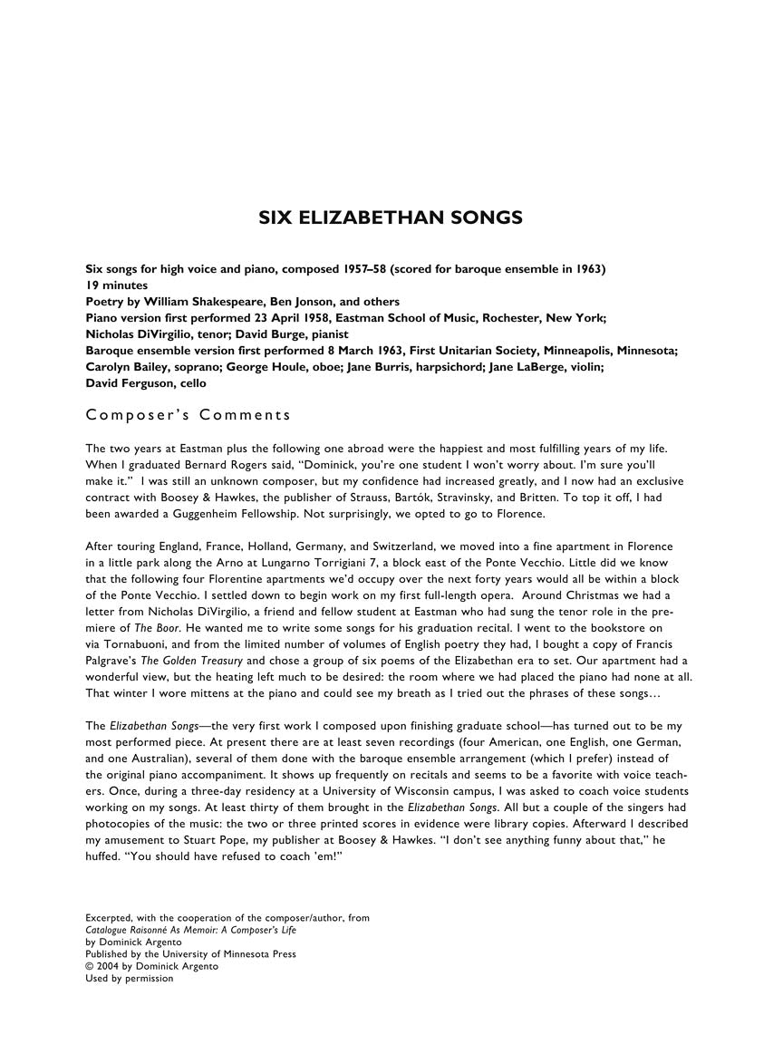 Six Elizabethan Songs - New Edition
