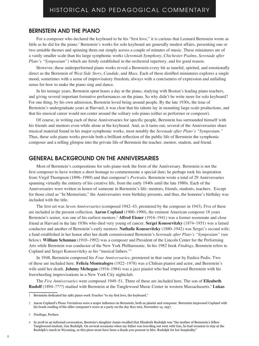 Bernstein - Selected Anniversaries for Piano