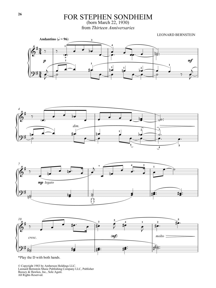 Bernstein - Selected Anniversaries for Piano