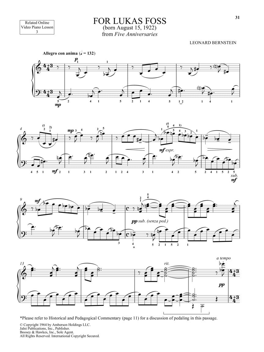 Bernstein - Selected Anniversaries for Piano