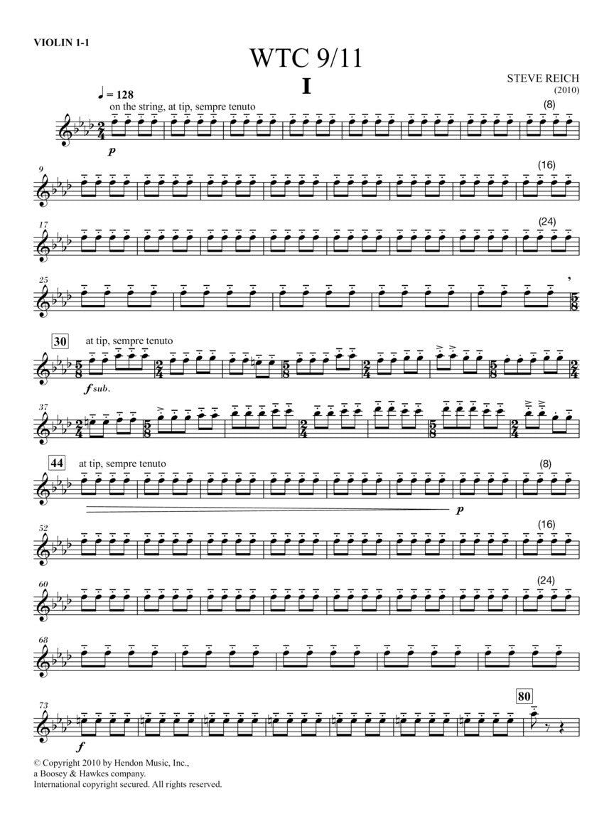 Reich WTC 9/11 for String Quartet and Pre-Recorded Audio - Set of Parts