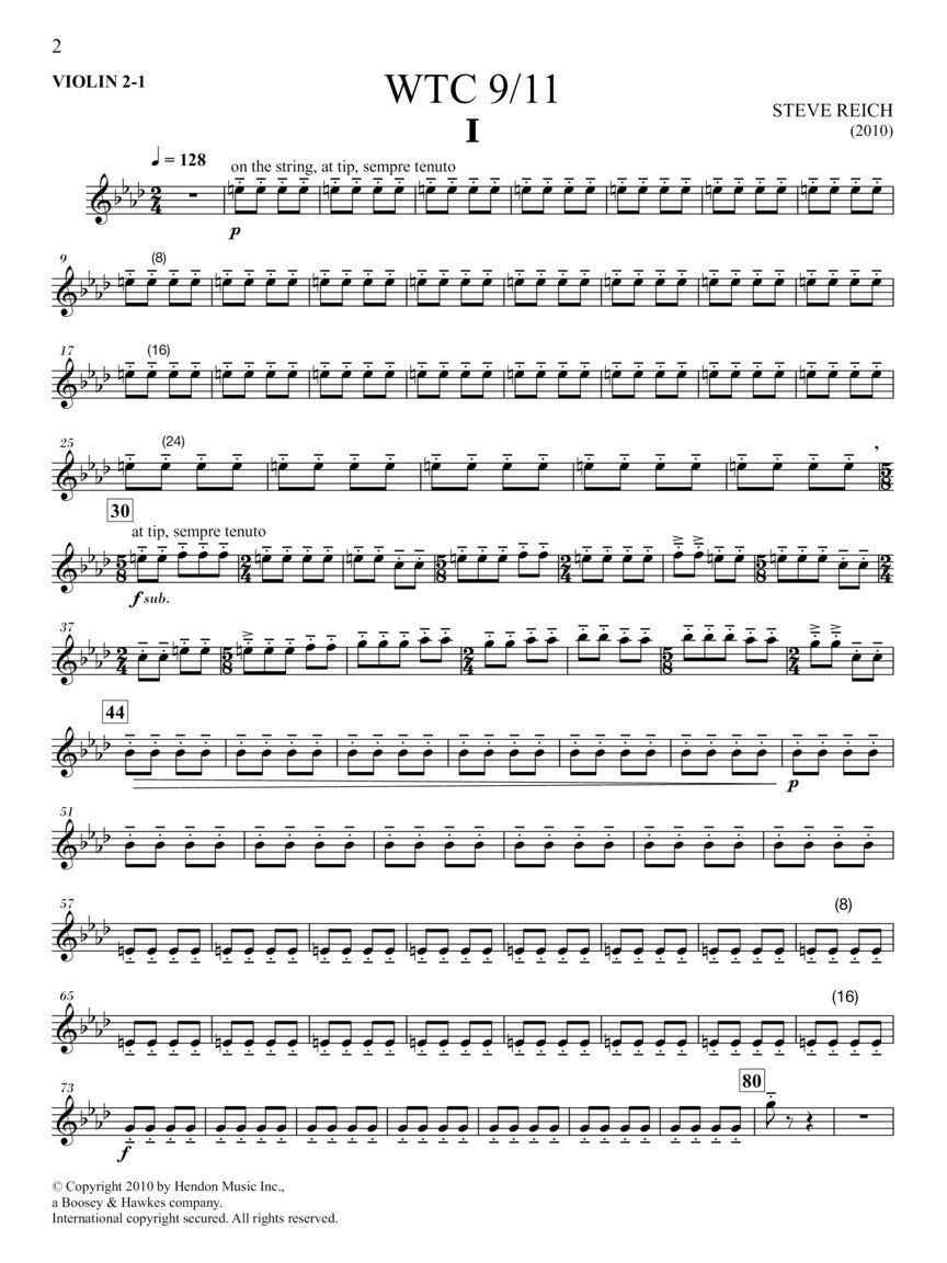 Reich WTC 9/11 for String Quartet and Pre-Recorded Audio - Set of Parts