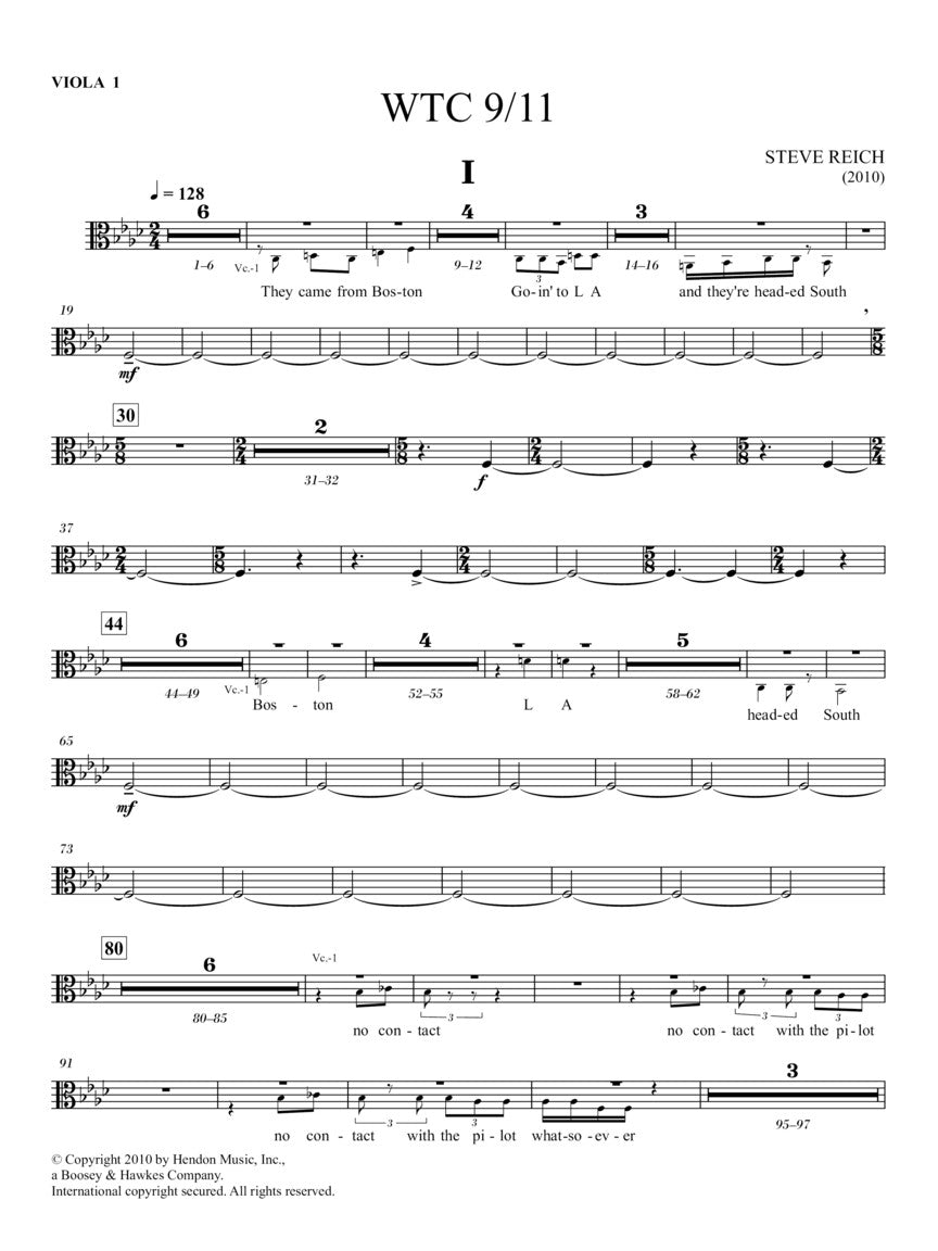 Reich WTC 9/11 for String Quartet and Pre-Recorded Audio - Set of Parts