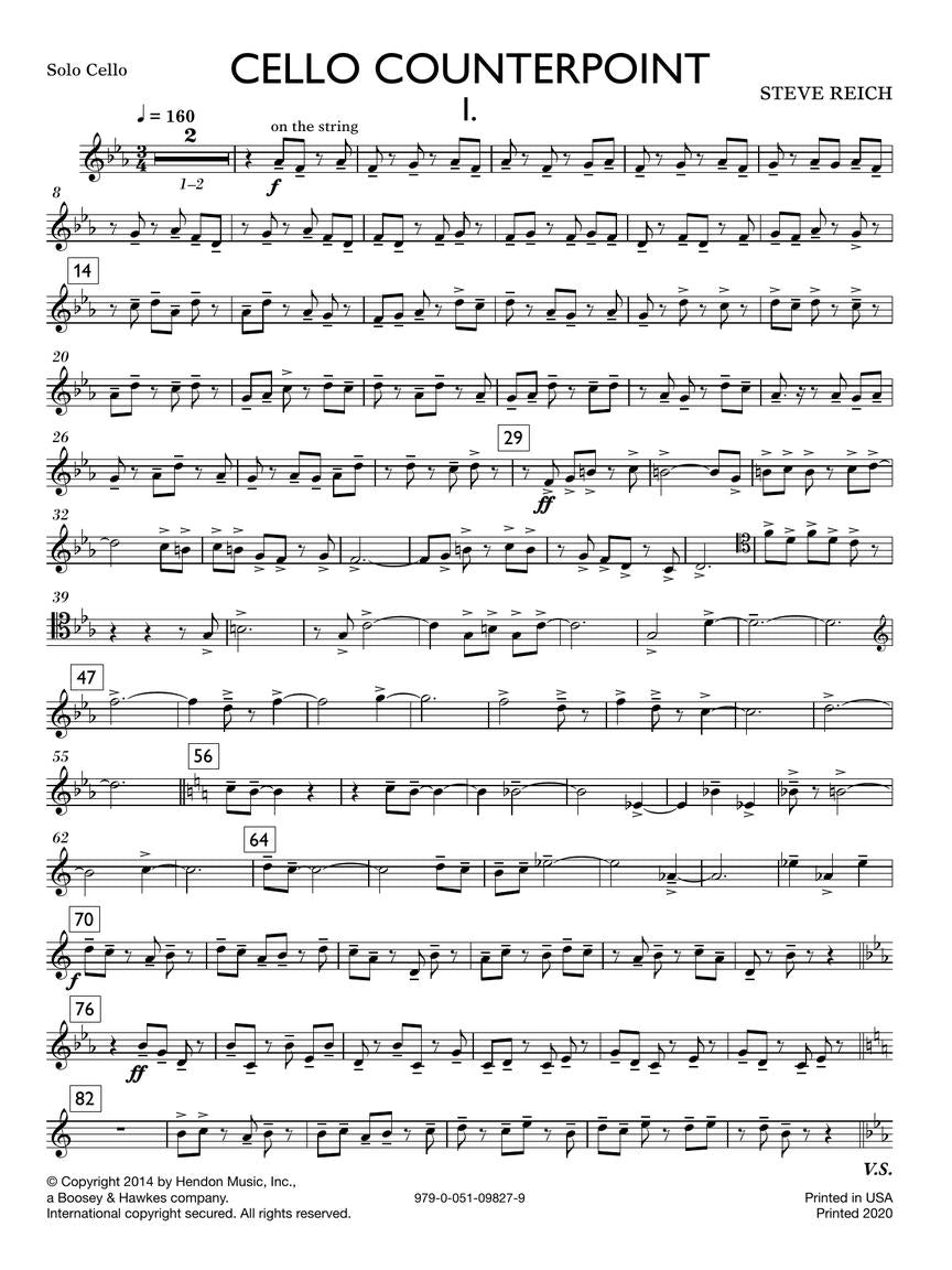 Reich Cello Counterpoint (Version for Solo Cello and Tape) Solo Cello Part