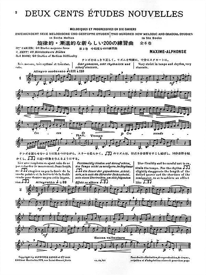 Alphonse Deux cents Études Nouvelles Mélodiques et Progressives Pour Cor