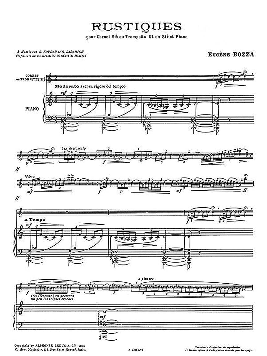 Bozza Rustiques Trompette Ut Ou Sib Et Piano