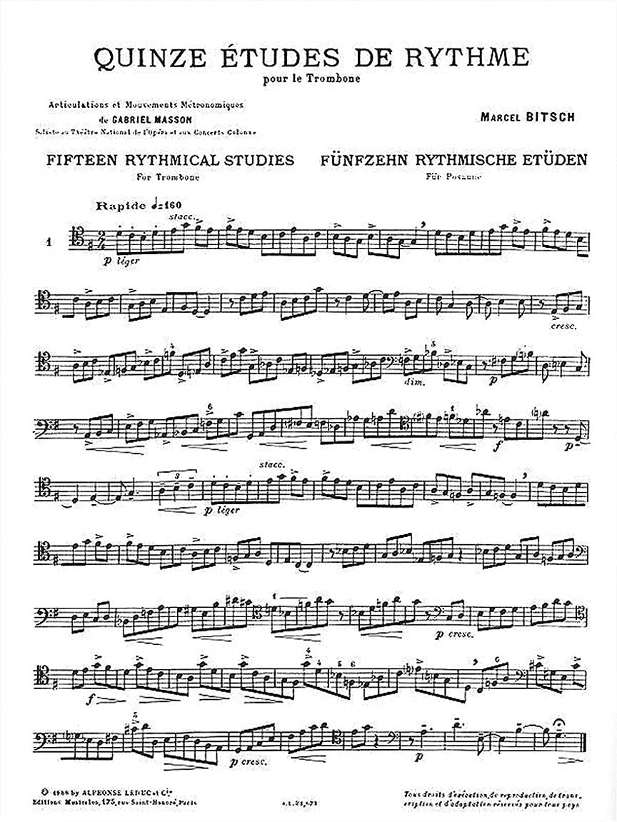 Bitsch Fifteen Rhythmical Studies For Trombone