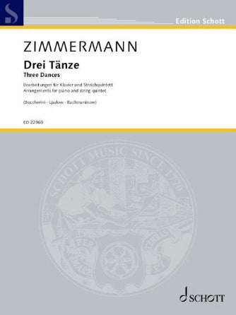 Zimmermann: Three Dances Arrangements, Volume 2 for 2 Violins, Viola, Cello, Bass, Piano  Score and Parts