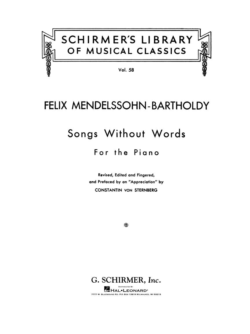 Mendelssohn Complete Songs Without Words Piano Solo
