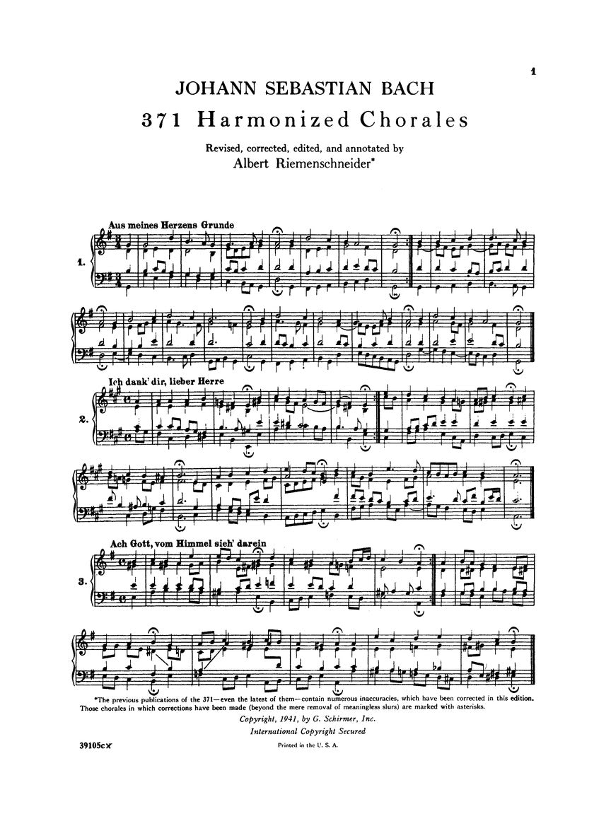 Bach 371 Harmonized Chorales and 69 Chorale Melodies W/Figured Bass