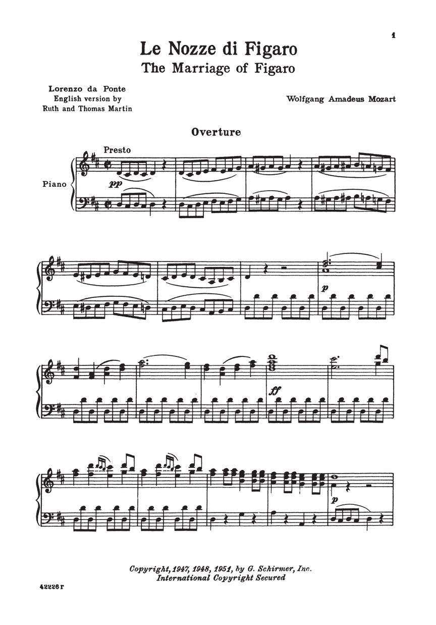 Mozart Marriage of Figaro, The (Le Nozze di Figaro) Vocal Score