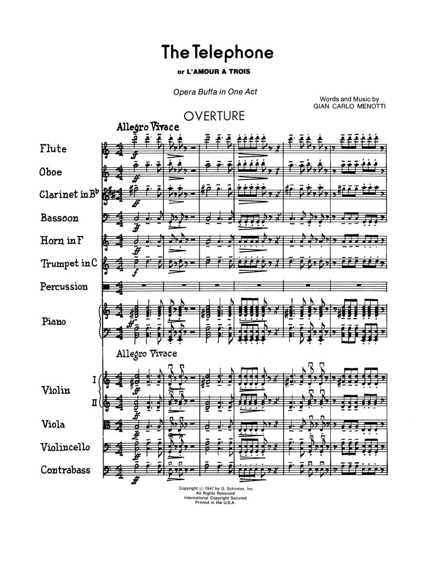 Menotti The Telephone Full Score