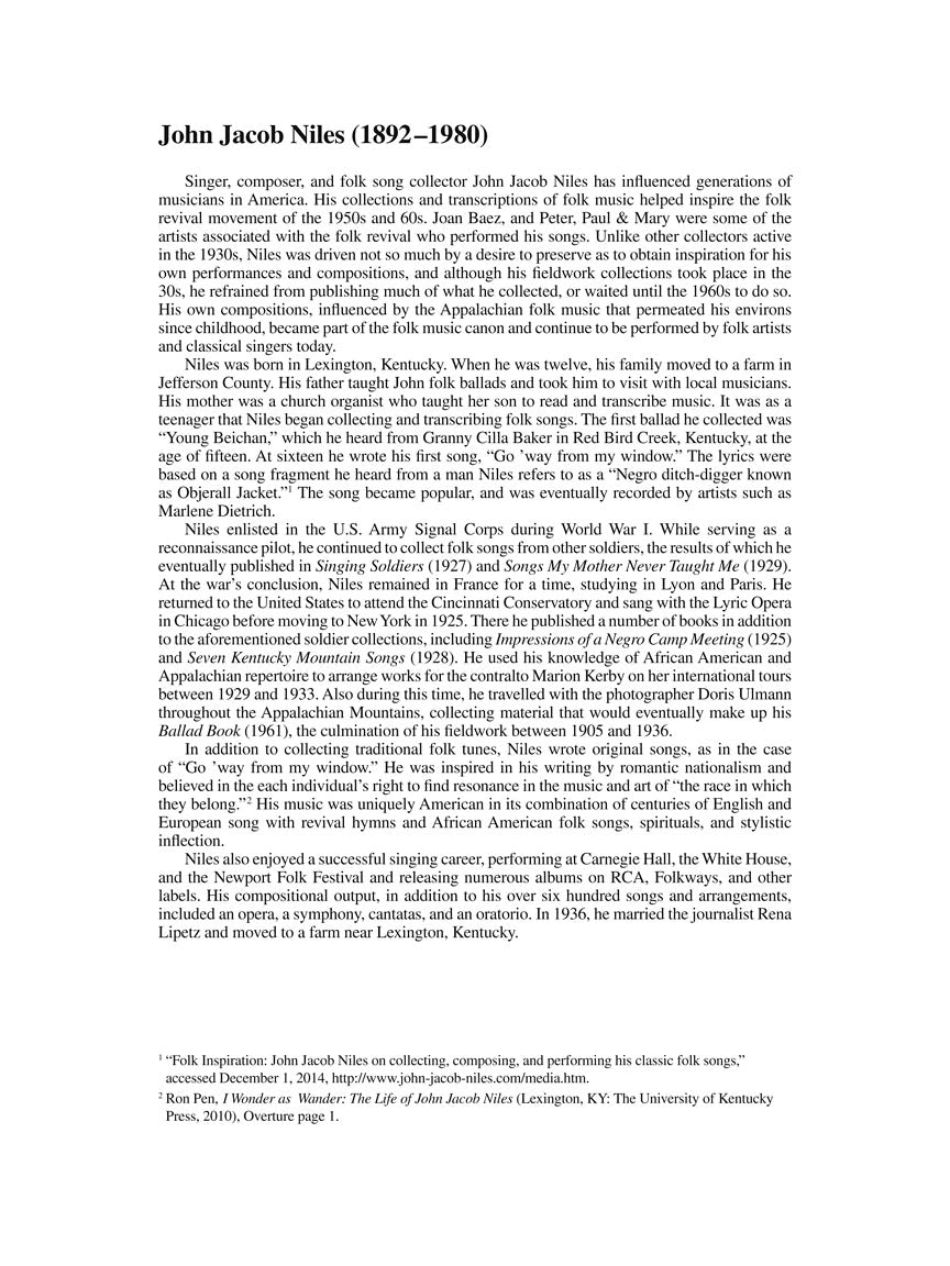 Niles Songs of John Jacob Low Voice