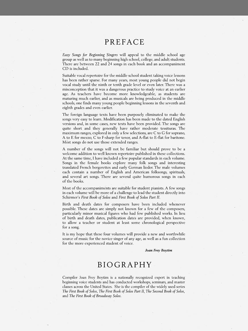 Easy Songs for Beginning Singers - Baritone/Bass