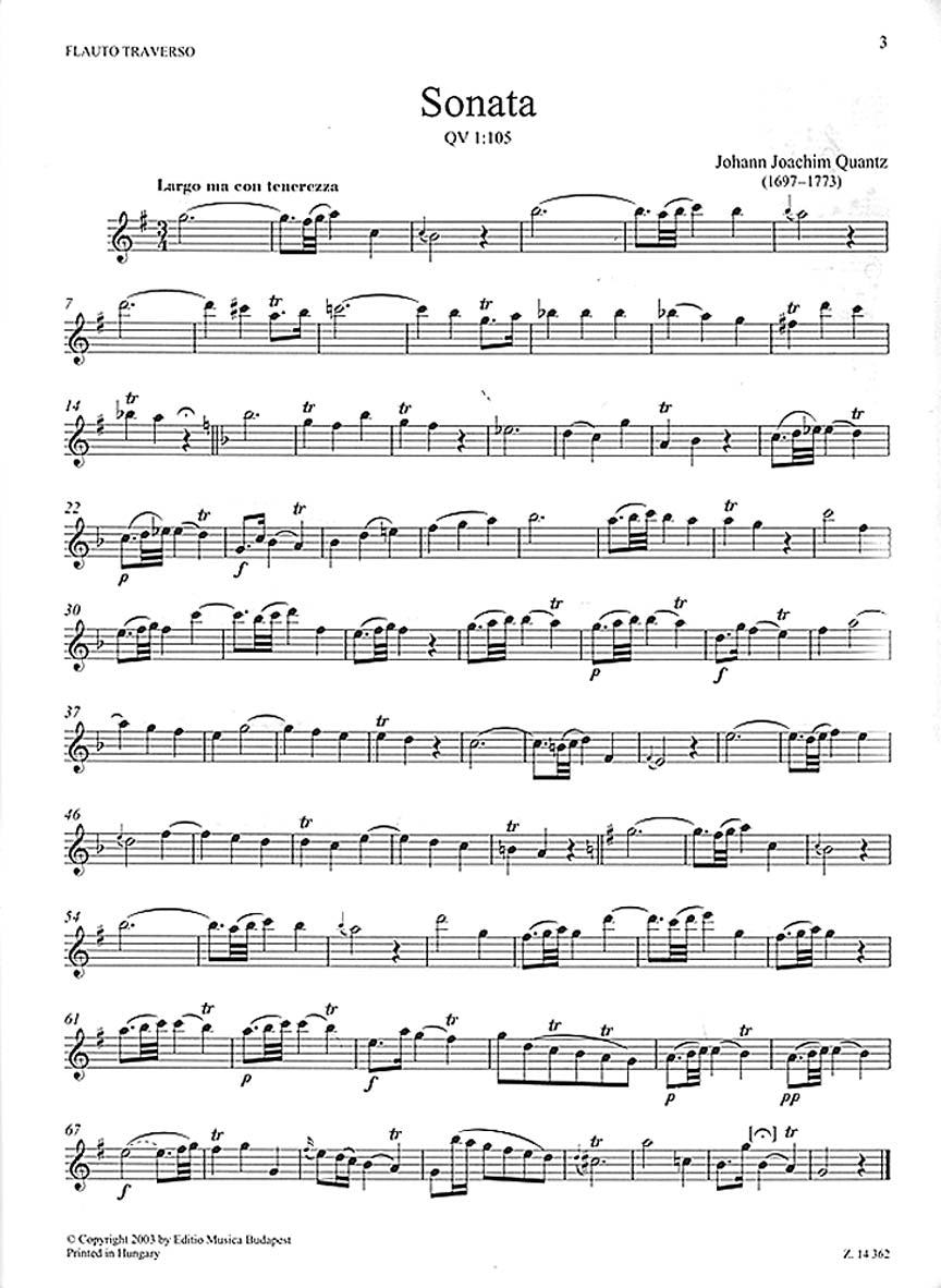 Quantz Five Sonatas for Flute and Basso Continuo