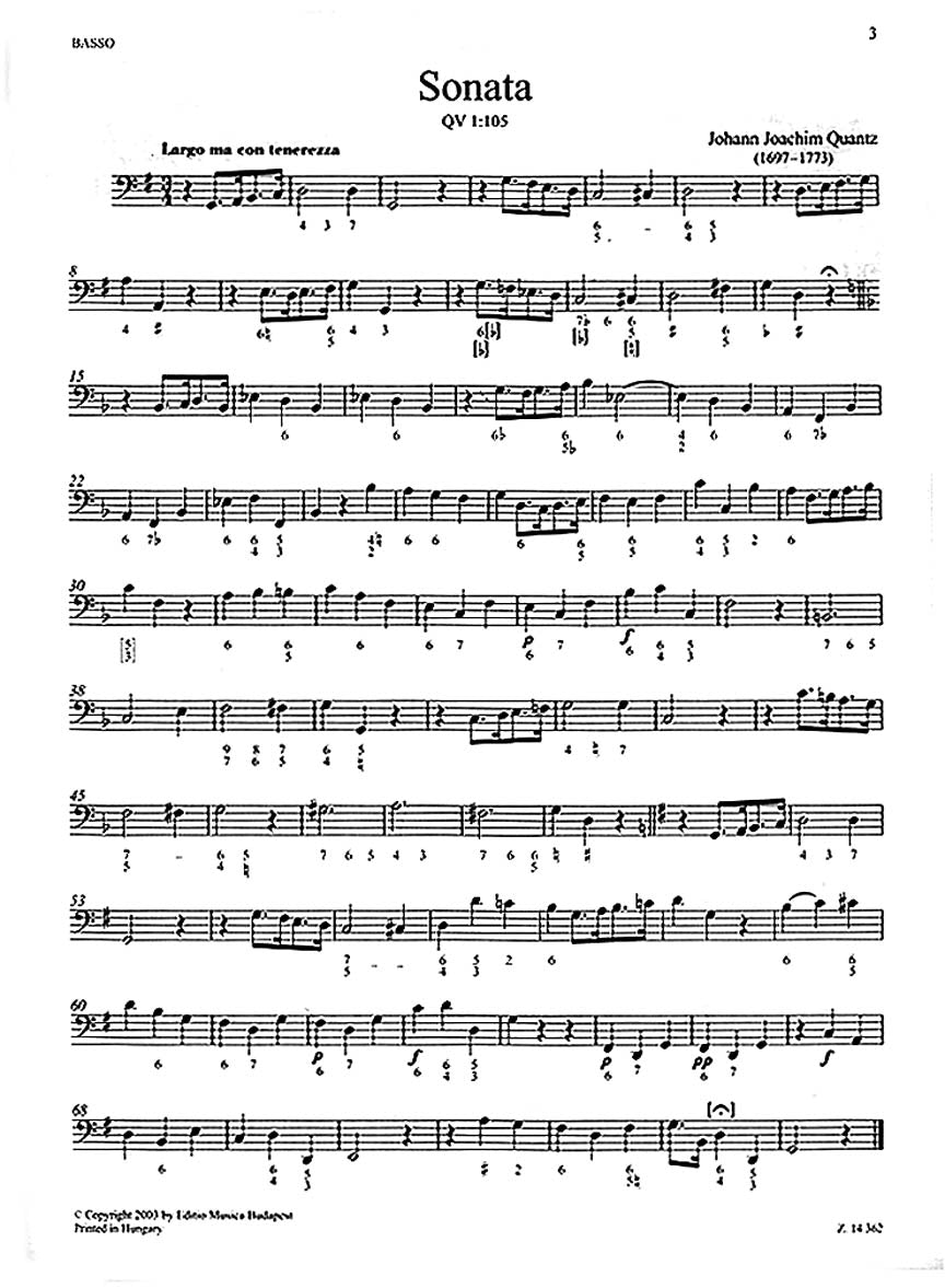 Quantz Five Sonatas for Flute and Basso Continuo