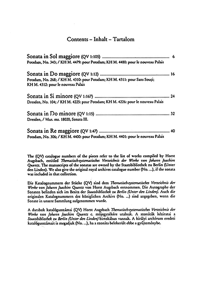 Quantz Five Sonatas for Flute and Basso Continuo