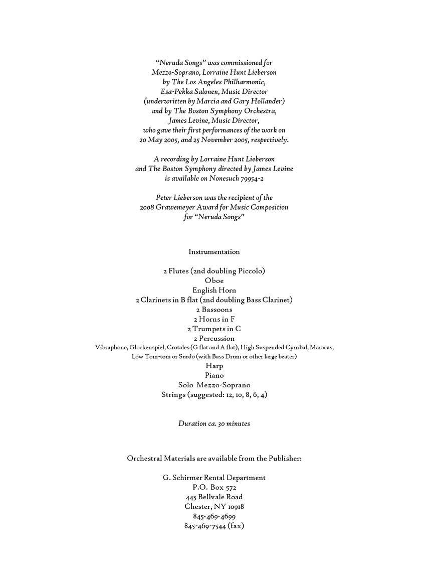 Neruda Songs - Mezzo-Soprano and Piano