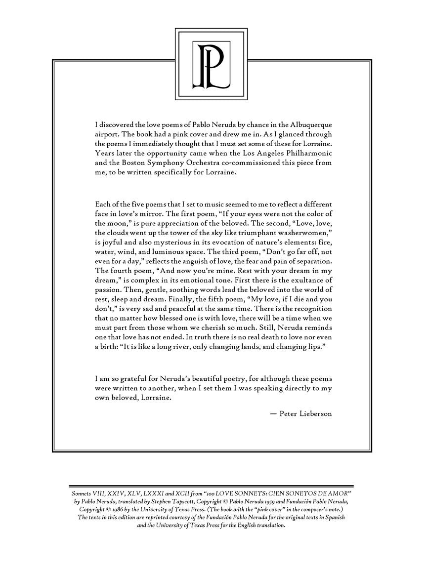 Neruda Songs - Mezzo-Soprano and Piano