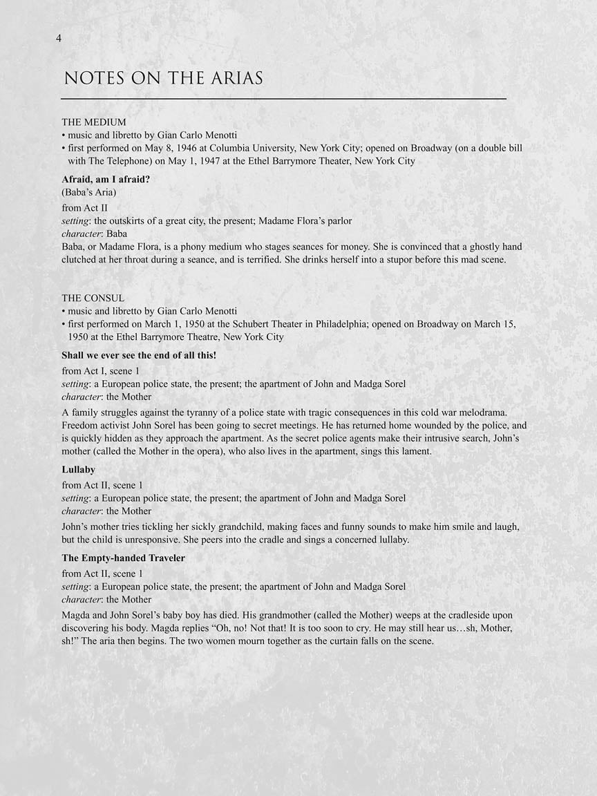 Menotti Arias for Mezzo-Soprano