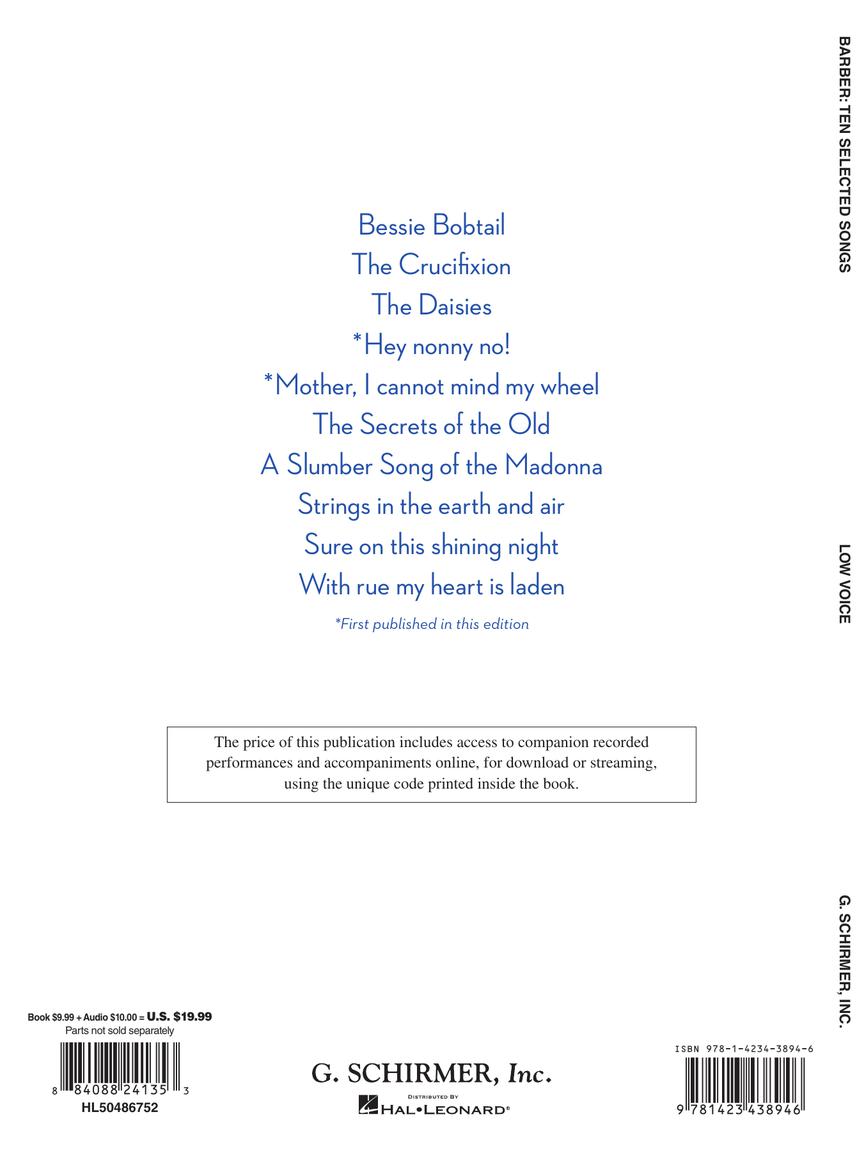 Barber: 10 Selected Songs Low Voice