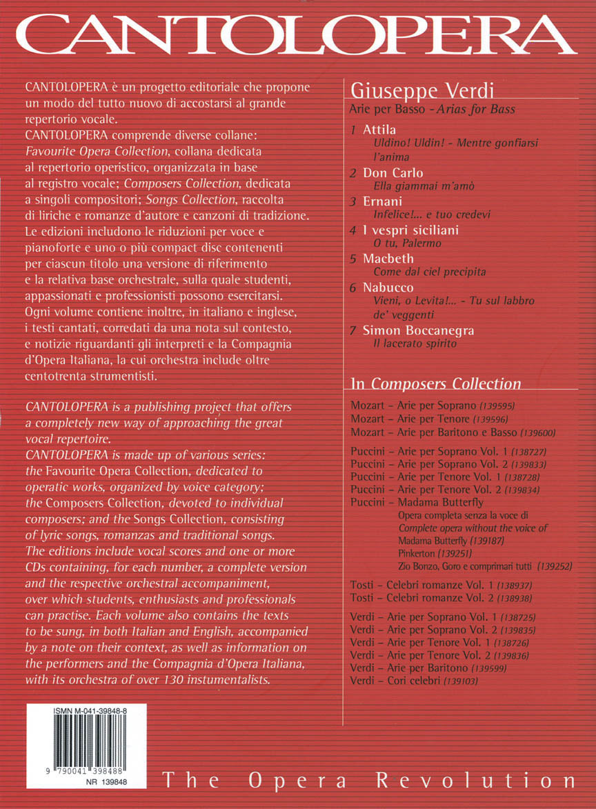 Verdi Arias for Bass - Cantolopera Series