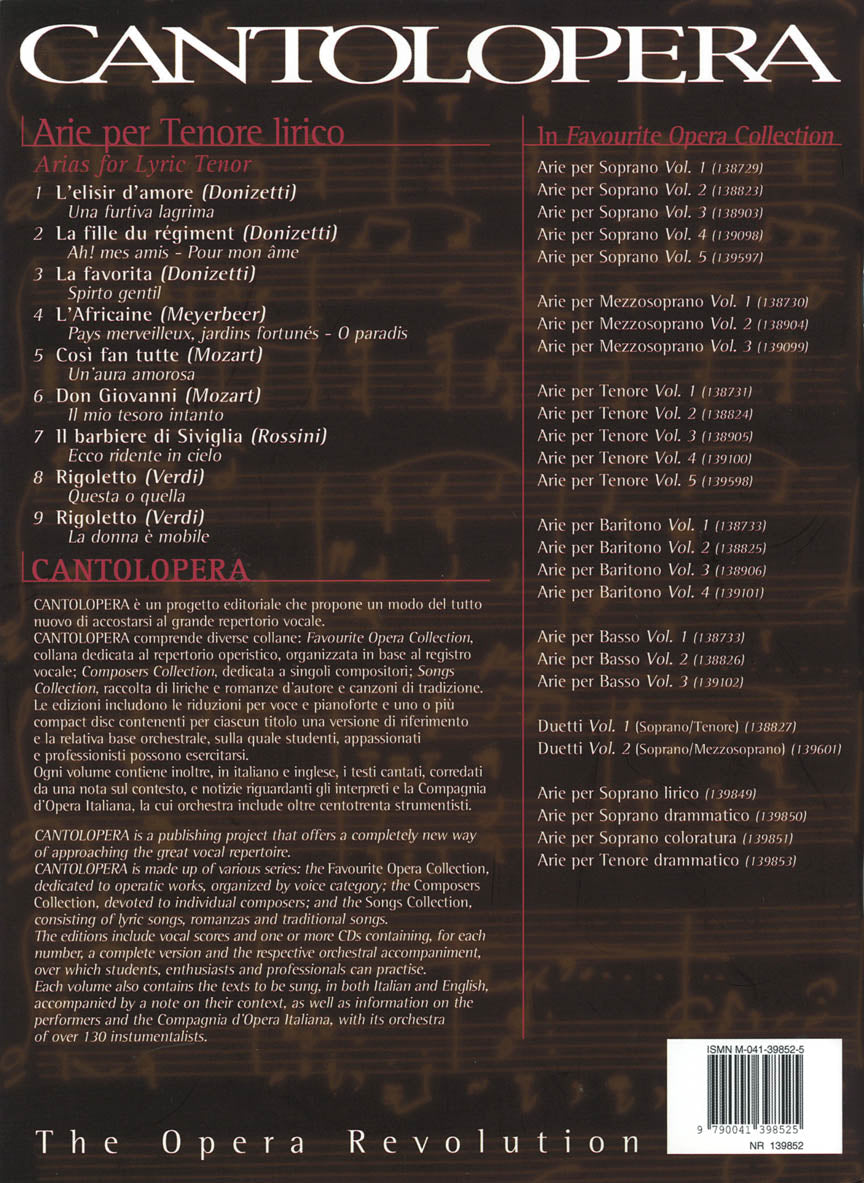 Arias for Lyric Tenor Cantolopera Series