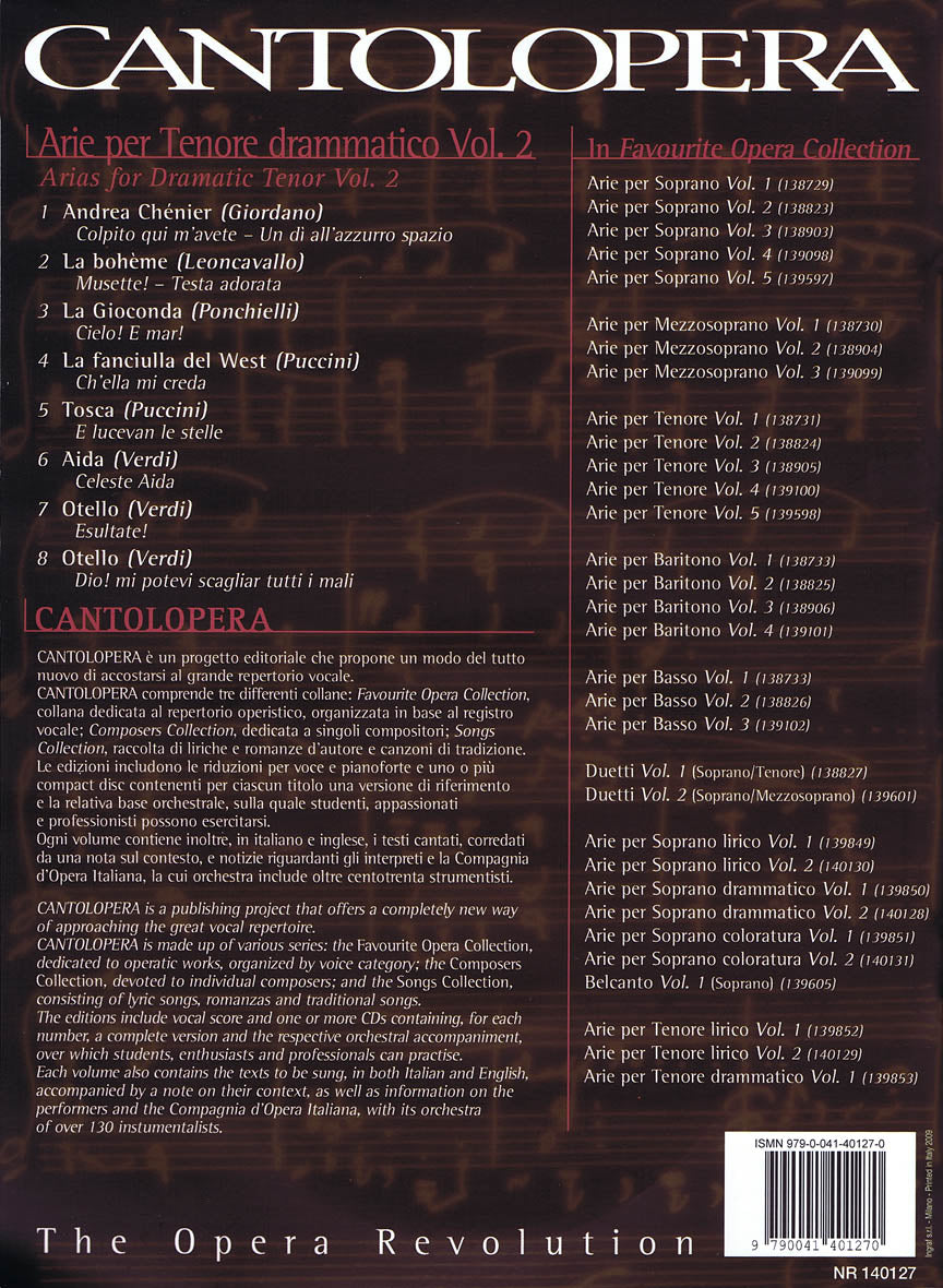 Arias for Dramatic Tenor - Vol. 2 Cantolopera Series