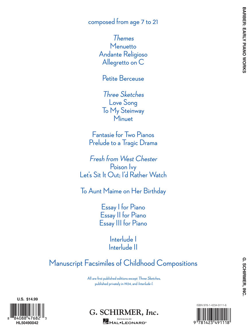 Barber: Early Piano Works