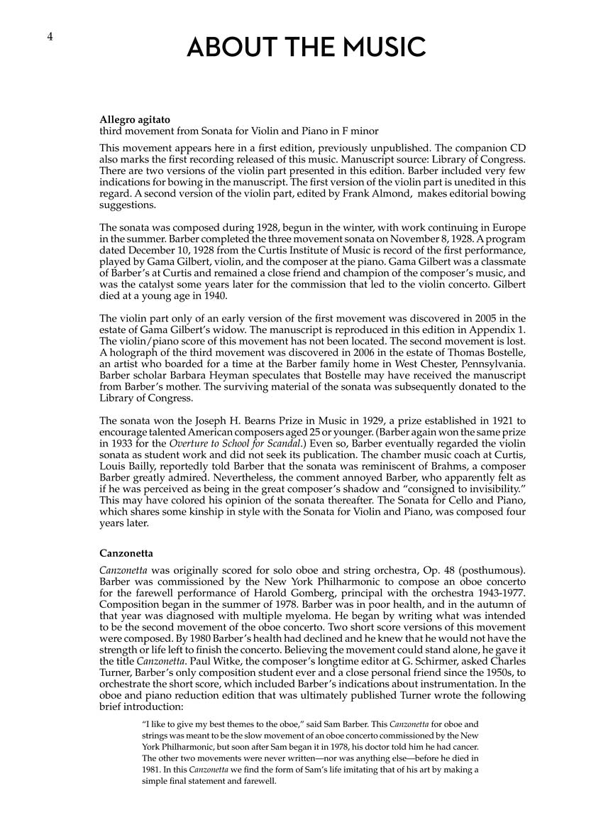 Barber Music for Violin and Piano