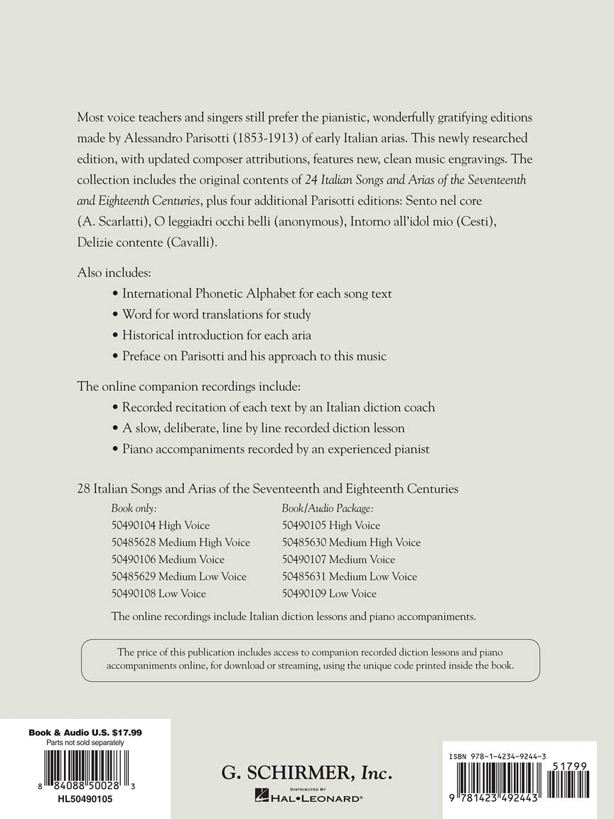 28 Italian Songs & Arias of the 17th & 18th Centuries High Voice