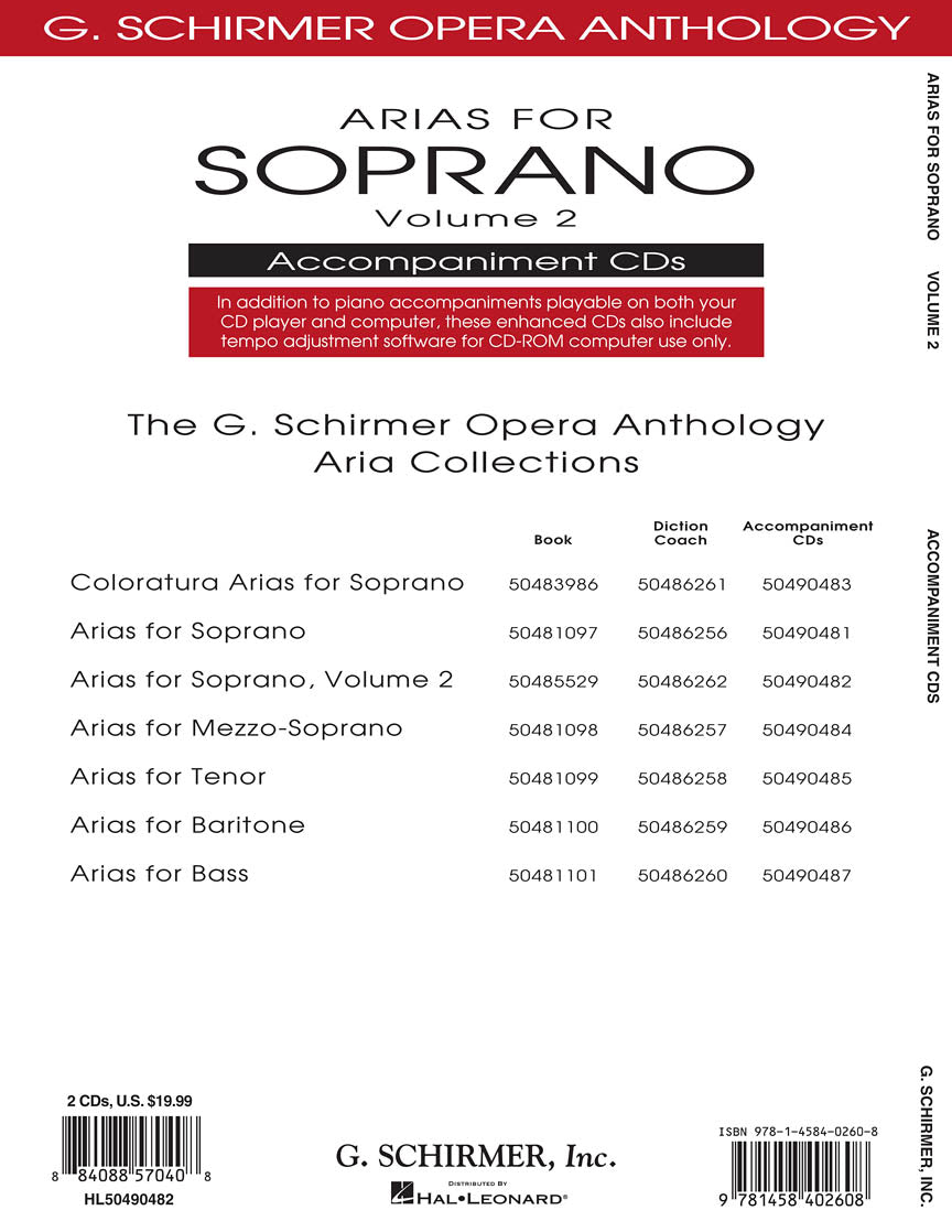 Arias for Soprano - Vol. 2. - G. Schirmer Opera Anthology Accompaniment CDs