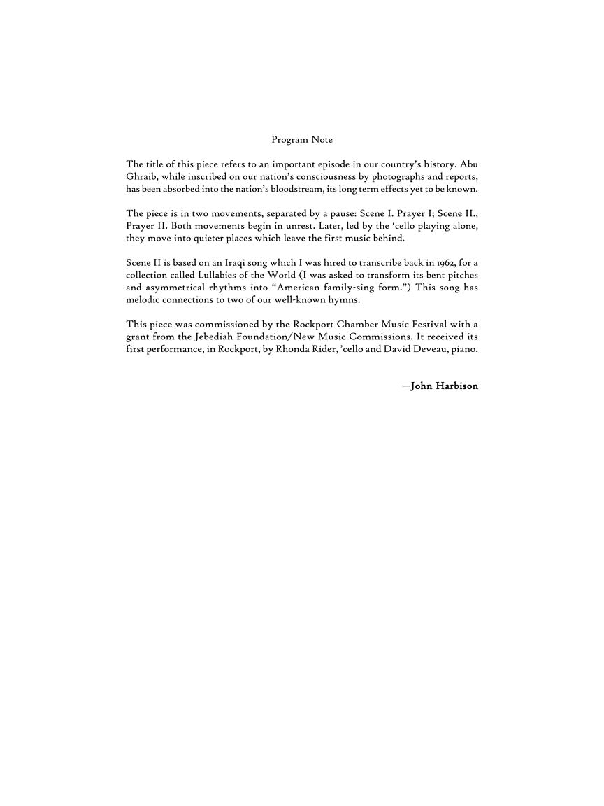 Harbison Abu Ghraib - For Cello and Piano