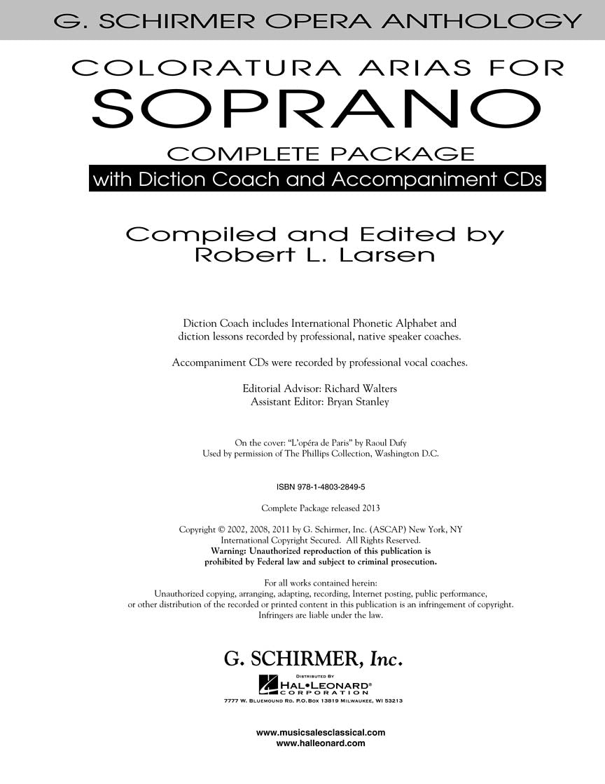 Coloratura Arias For Soprano - Complete Package: Book/diction Coach/accompaniment Cds