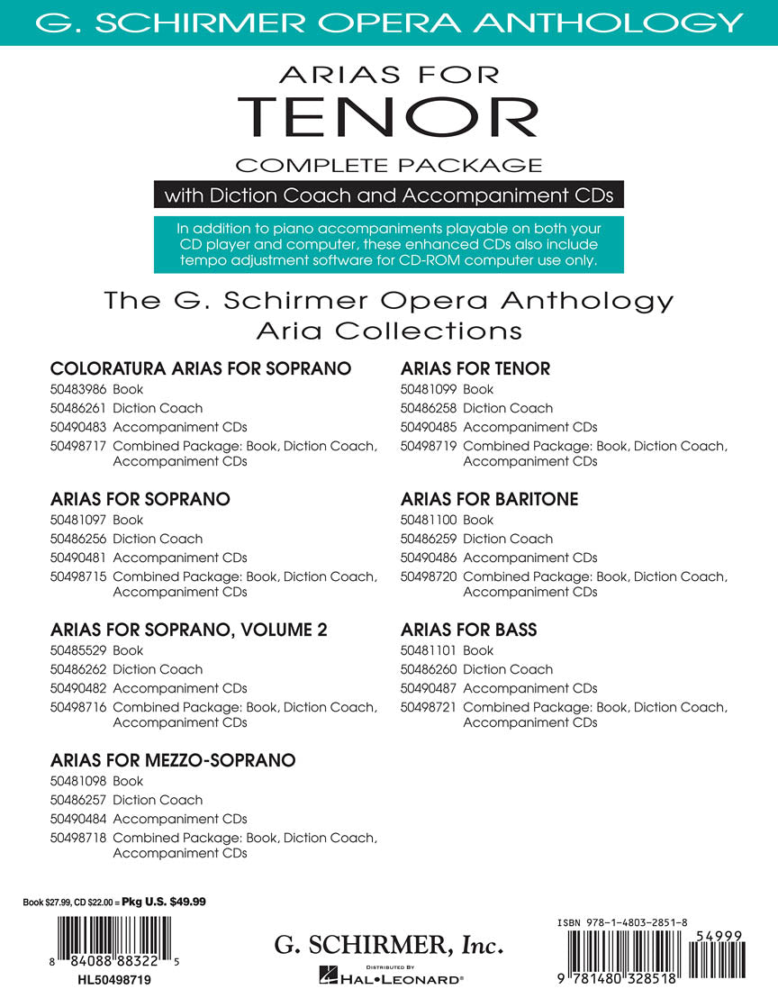Arias for Tenor - Complete Package: Book/diction Coach/accompaniment Cds
