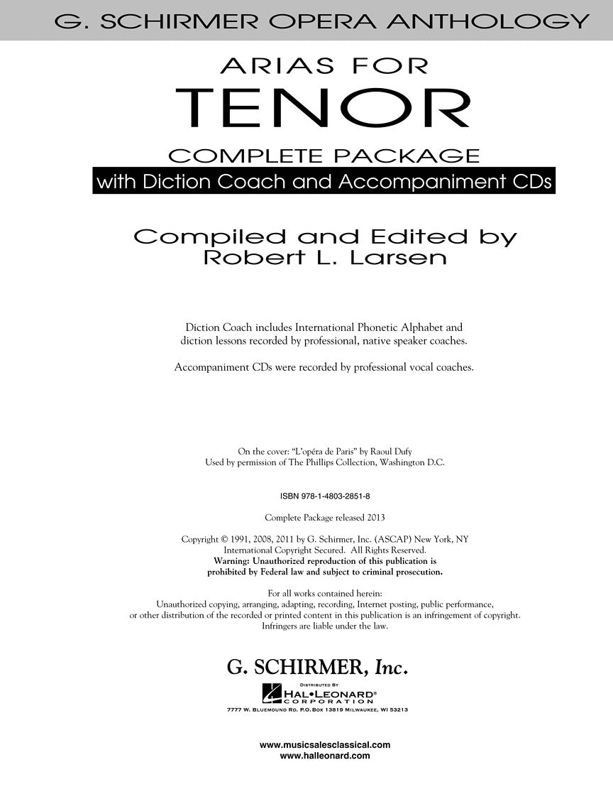 Arias for Tenor - Complete Package: Book/diction Coach/accompaniment Cds