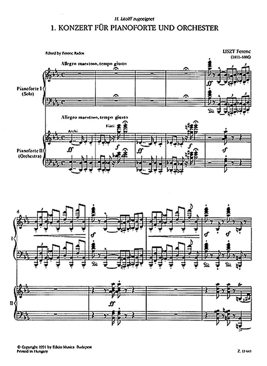 Liszt Concerto No. 1 in E flat major, R 455 Reduction for Two Pianos