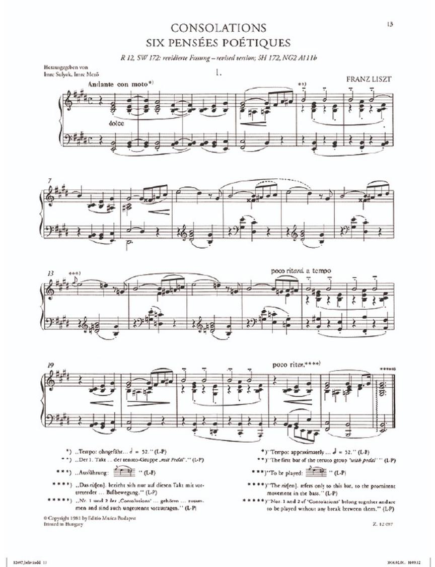 Liszt Consolations (First Version and Revised Version) and Madrigal