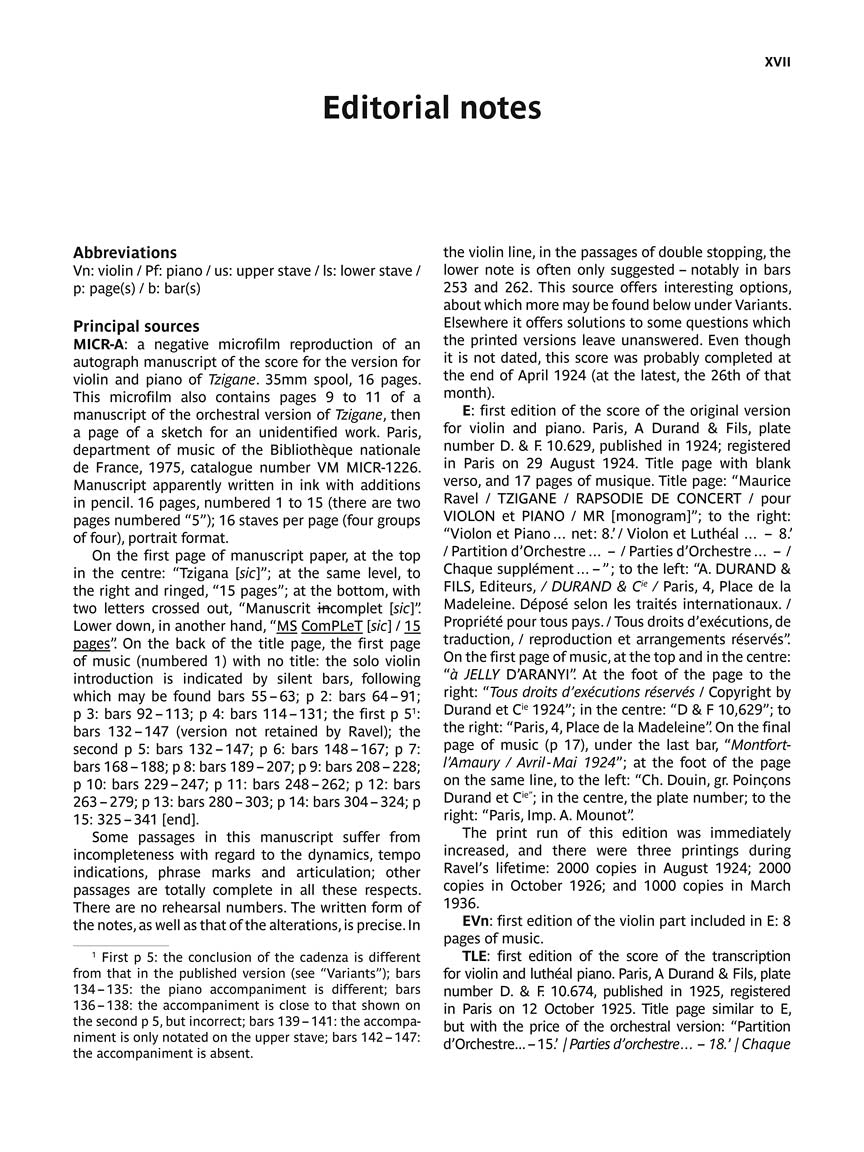 Ravel Tzigane for Violin And Piano