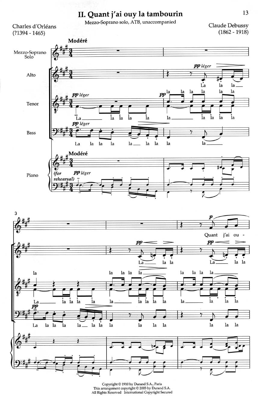 Debussy Trois Chansons (de Charles d'Orleans)