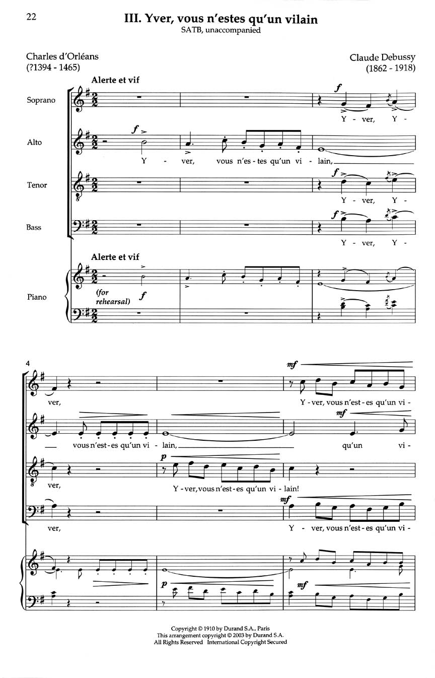 Debussy Trois Chansons (de Charles d'Orleans)