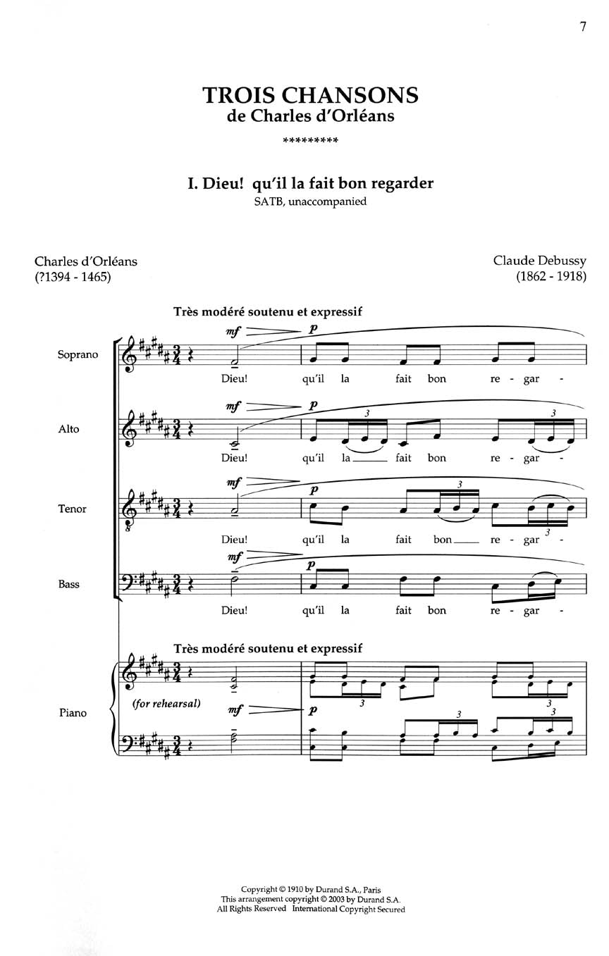 Debussy Trois Chansons (de Charles d'Orleans)