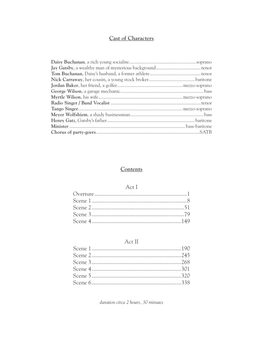 Harbison The Great Gatsby Vocal Score