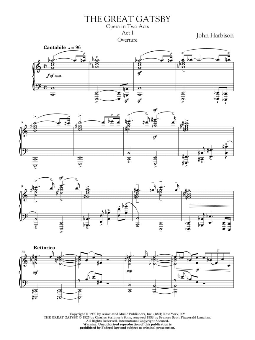 Harbison The Great Gatsby Vocal Score