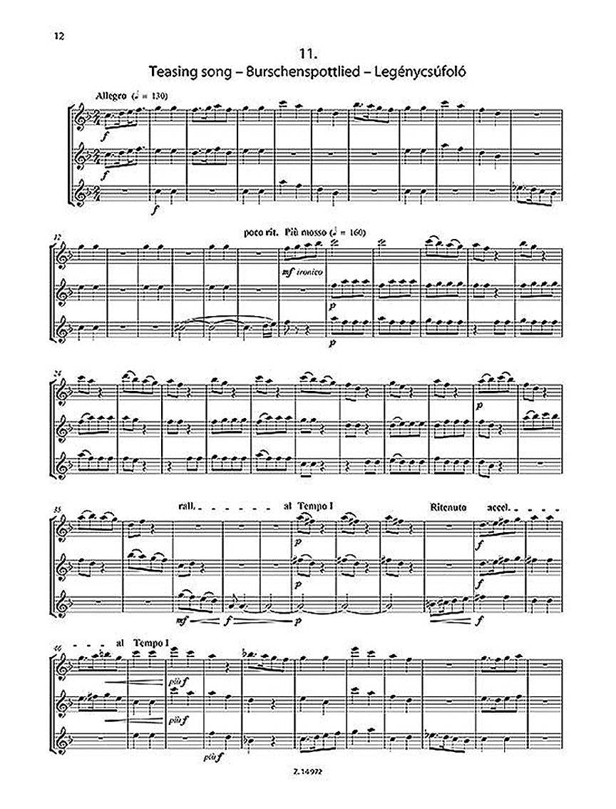Bartok Trios for Flutes - Score and Parts