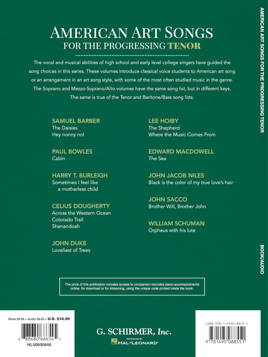 American Art Songs for the Progressing Singer - Tenor (With Online Accompaniments)