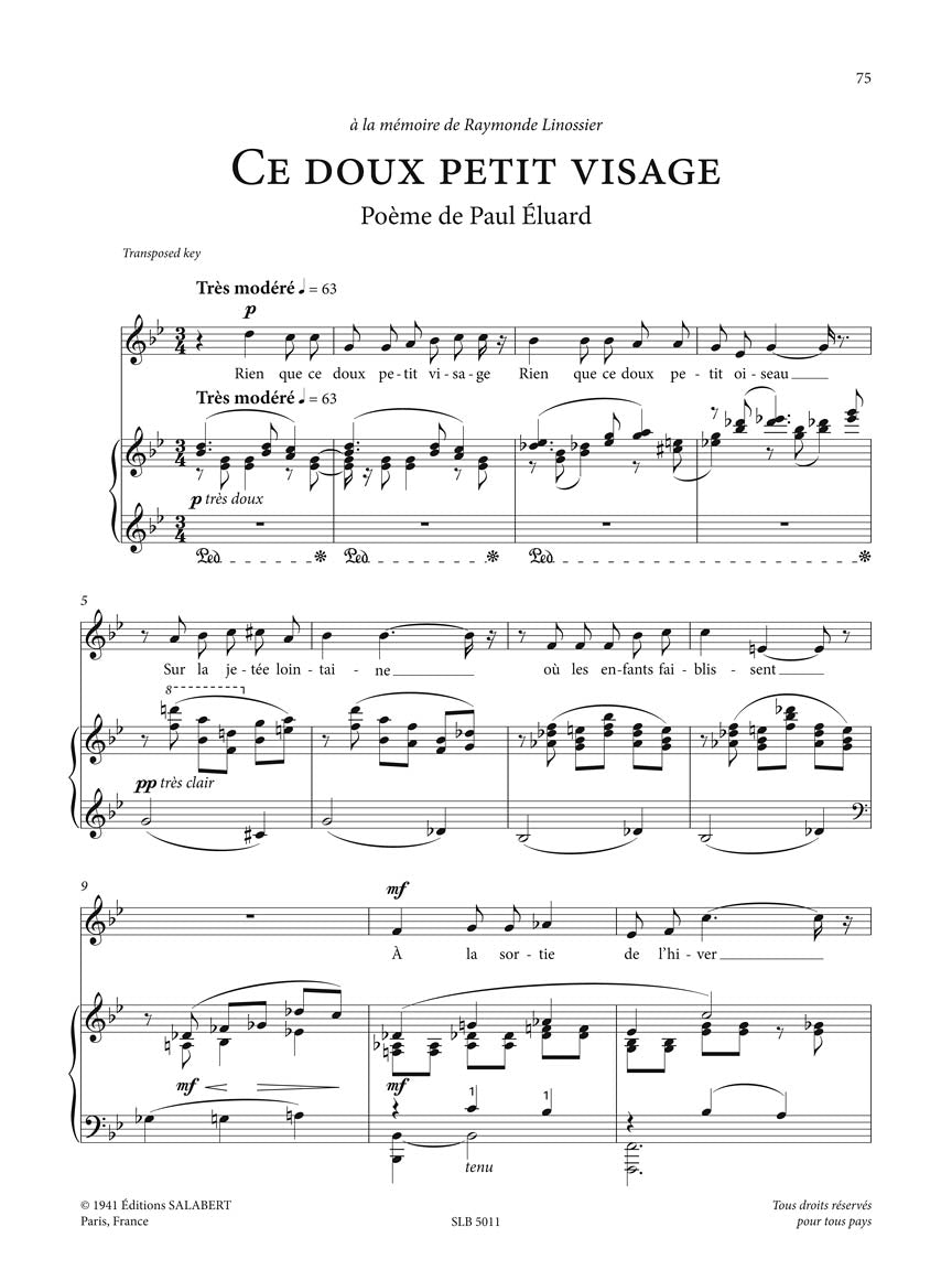 Poulenc 50 Melodies (50 Songs) for Medium/Low Voice and Piano