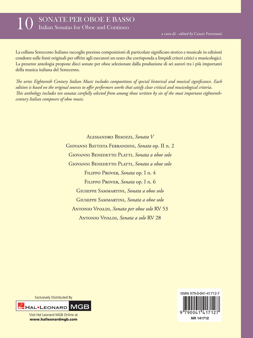 10 Italian Sonatas for Oboe and Continuo