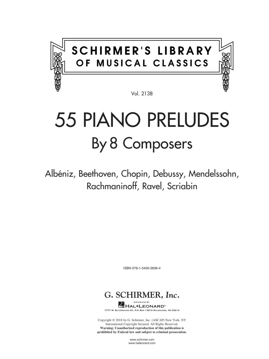 55 Piano Preludes by 8 Composers - Schirmer's Library of Musical Classics