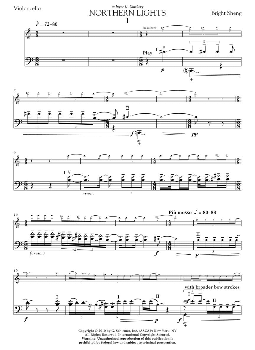Sheng Northern Lights for Violoncello and Piano
